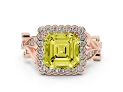 Asscher Cut Leaf Halo Engagement Ring Setting for a Fancy Yellow Lab-Grown Diamond | Rose Gold