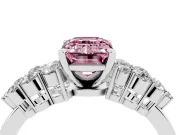 Fancy Pink Emerald Cut Diamond Cluster Engagement Ring Set in White gold with Pavé Band and Prong Setting