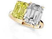 Fancy Yellow Emerald Cut and Emerald Cut Toi Moi Ring Set in Yellow gold with Prong Setting