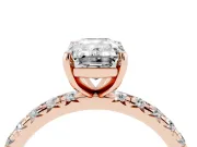 Emerald Cut Diamond Pavé Solitaire Ring Set in Rose gold with Round Band and Prong Setting