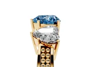 Heart-Shaped Three Stone Engagement Ring Setting for a Fancy Blue Lab-Grown Diamond | Beaded Shoulders | Yellow Gold
