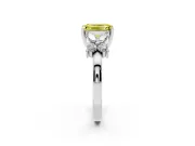 Fancy Yellow Emerald Cut Diamond Floral Cluster Ring Set in White gold with Marquise Petals and Prong Setting