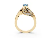 Fancy Blue Pear Cut Diamond Solitaire Ring Set in Yellow gold with Layered Twist Pavé Band