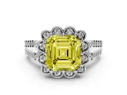 Asscher Cut Floral Halo Engagement Ring Setting for a Fancy Yellow Lab-Grown Diamond | Pavé Split Shank | Platinum