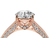 Round Vintage Hidden Halo Engagement Ring Setting | Milgrain Pave Band | Rose Gold