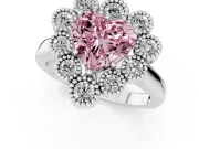 Heart-Shaped Milgrain Cluster Halo Engagement Ring Setting for a Fancy Pink Lab-Grown Diamond | Plain Band | Platinum