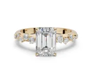 Emerald Cut Solitaire Engagement Ring Setting | Graduated Scattered Accents | Yellow Gold