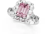Emerald Cut Floral Engagement Ring Setting for a Fancy Pink Lab-Grown Diamond | Petal Frame and Side Stones | Platinum