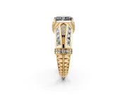Fancy Black Radiant Cut Diamond Vintage-Inspired Milgrain Ring Set in Yellow gold with Accent Split Shank