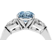 Oval Three-Stone Ring Setting for a Fancy Blue Lab-Grown Diamond | Pear Side Stones | Platinum