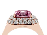 Fancy Pink Asscher Cut Diamond Halo Engagement Ring Set in Rose gold with Solitaire Band and Prong Setting