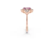 Fancy Pink Radiant Cut Diamond Cluster Ring Set in Rose gold with Beaded Band