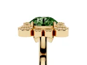Round Milgrain Cluster Halo Engagement Ring Setting for a Fancy Green Lab-Grown Diamond | Plain Band | Yellow Gold
