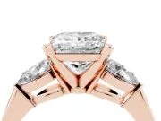 Princess Cut Three-Stone Engagement Ring Setting | Pear Side Stones | Rose Gold