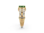 Fancy Green Emerald Cut Diamond Vintage-Inspired Milgrain Ring Set in Yellow gold with Accent Split Shank