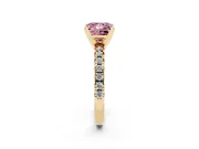 Fancy Pink Princess Cut Diamond Solitaire Pavé Engagement Ring Set in Yellow gold with Round Band and Prong Setting