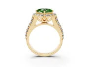 Fancy Green Princess Cut Diamond Halo Engagement Ring Set in Yellow gold with Split Shank and Prong Setting