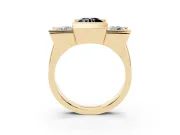 Fancy Black Round Cut Diamond Three-Stone Channel Set Ring Set in Yellow gold with Smooth Polished Band