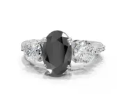 Oval Three Stone Engagement Ring Setting for a Black Center | Tapered Pavé Band | Sterling Silver