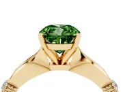 Fancy Green Cushion Cut Diamond Solitaire Twisted Band Ring Set in Yellow gold with Accent Stones and Prong Setting