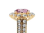 Oval Large Accent Halo Engagement Ring Setting for a Fancy Pink Lab-Grown Diamond | Yellow Gold