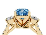 Cushion Cut Three-Stone Engagement Ring Setting for a Fancy Blue Lab-Grown Diamond | Yellow Gold