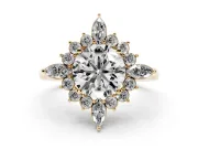 Round Cluster Halo Engagement Ring Setting | Yellow Gold