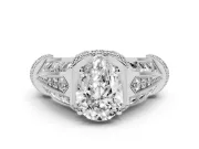 Pear-Shaped Vintage Milgrain Hidden Halo Engagement Ring Setting | Channel-Set Shoulders | Platinum