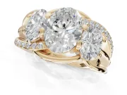 Oval Three Stone Split Shank Engagement Ring Setting | Matching Sides | Yellow Gold