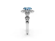 Oval Scalloped Halo Engagement Ring Setting for a Fancy Blue Lab-Grown Diamond | Heart Pavé Band | Platinum