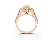 Fancy Yellow Pear Cut Diamond Halo Engagement Ring Set in Rose gold with Split Shank and Prong Setting