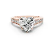 Heart-Shaped Graduated Pavé Solitaire Engagement Ring Setting | Wide Pavé Row Band | Rose Gold
