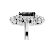 Emerald Cut Floral Double Halo Engagement Ring Setting for a Black Center | Plain Band | White Gold