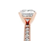 Princess Cut Diamond Solitaire Ring Set in Rose gold with Slim Pavé Band and Prong Setting
