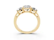 Cushion Cut Three Stone Engagement Ring Setting | Wide Plain Band | Yellow Gold