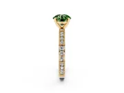 Fancy Green Round Cut Diamond Solitaire Ring Set in Yellow gold with Slim Pavé Band and Prong Setting