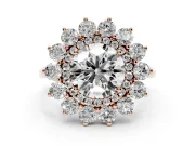 Round Floral Double Halo Engagement Ring Setting | Plain Band | Rose Gold
