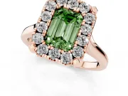 Emerald Cut Claw Corner Halo Engagement Ring Setting for a Fancy Green Lab-Grown Diamond | Slim Plain Band | Rose Gold