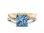 Princess Cut Crossover Engagement Ring Setting for a Fancy Blue Lab-Grown Diamond | Yellow Gold