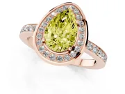 Fancy Yellow Pear Cut Diamond Halo Ring Set in Rose gold with Bezel Frame and Pavé Band