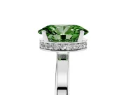 Fancy Green Oval Cut Diamond Solitaire Engagement Ring Set in Silver with Prong Setting on a Plain Band