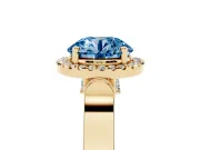 Round Pavé Halo Engagement Ring Setting for a Fancy Blue Lab-Grown Diamond | Yellow Gold