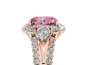 Fancy Pink Radiant Cut Diamond Halo Split Shank Engagement Ring Set in Rose gold with Prong-Held Center Stone