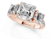 Asscher Cut Three Stone Engagement Ring Setting | Accented Shoulders | Rose Gold