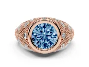 Round Vintage Bezel Engagement Ring Setting for a Fancy Blue Lab-Grown Diamond | Rose Gold