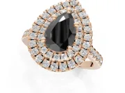 Fancy Black Pear-Shaped Lab-Grown Diamond Double Halo Statement Ring Set in Rose Gold with Pavé Band