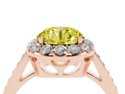 Fancy Yellow Round Cut Diamond Floral Halo Ring Set in Rose gold with Pavé Band and Prong Setting