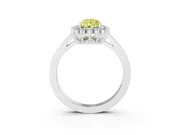 Fancy Yellow Pear Cut Diamond Halo Ring Set in Platinum with Round Halo and Smooth Solitaire Band