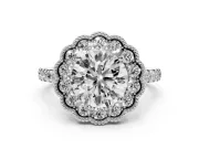 Round Vintage Milgrain Floral Halo Engagement Ring Setting | Pavé Band | Sterling Silver