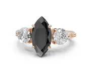 Marquise Three Stone Engagement Ring Setting for a Black Center | Tapered Pavé Band | Rose Gold